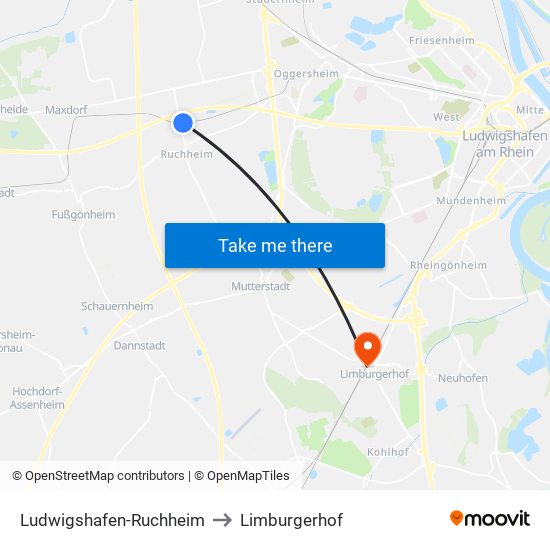 Ludwigshafen-Ruchheim to Limburgerhof map