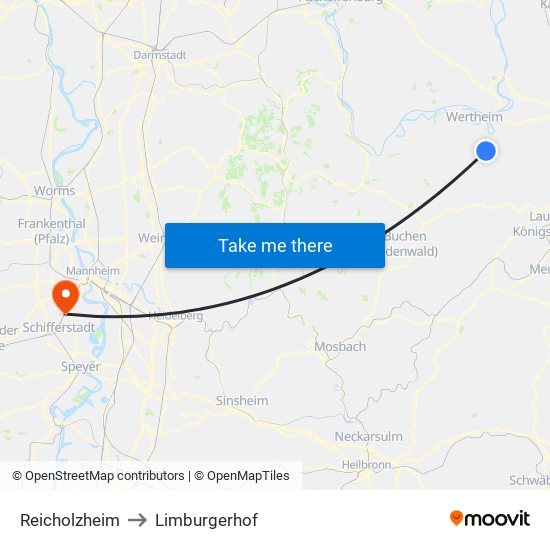 Reicholzheim to Limburgerhof map
