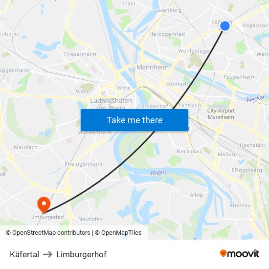 Käfertal to Limburgerhof map