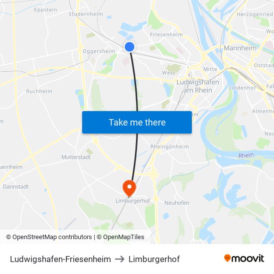 Ludwigshafen-Friesenheim to Limburgerhof map
