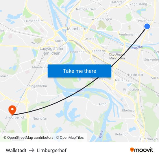 Wallstadt to Limburgerhof map