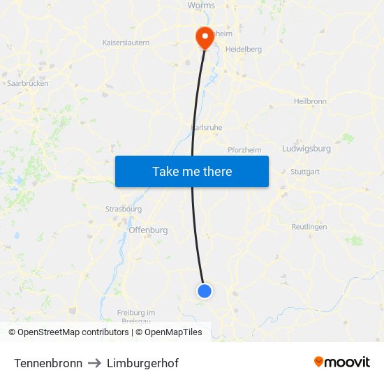 Tennenbronn to Limburgerhof map