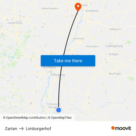 Zarten to Limburgerhof map