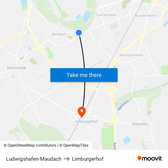 Ludwigshafen-Maudach to Limburgerhof map