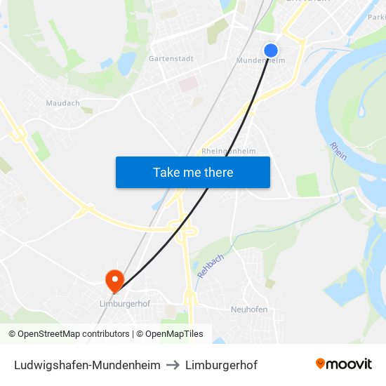 Ludwigshafen-Mundenheim to Limburgerhof map