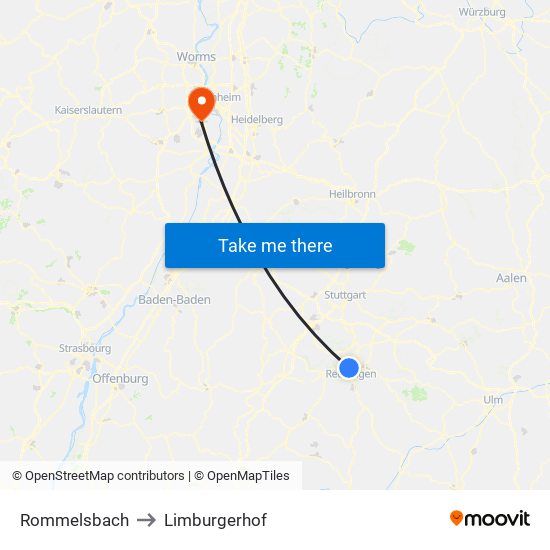 Rommelsbach to Limburgerhof map