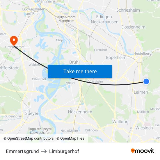Emmertsgrund to Limburgerhof map