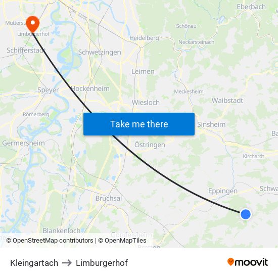 Kleingartach to Limburgerhof map