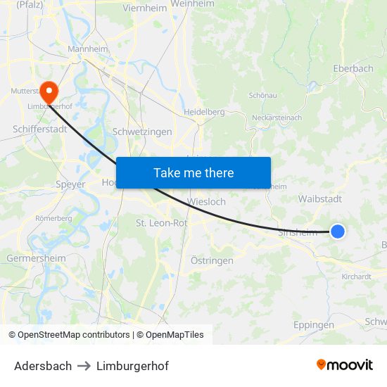 Adersbach to Limburgerhof map