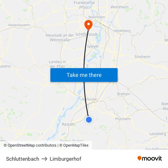 Schluttenbach to Limburgerhof map