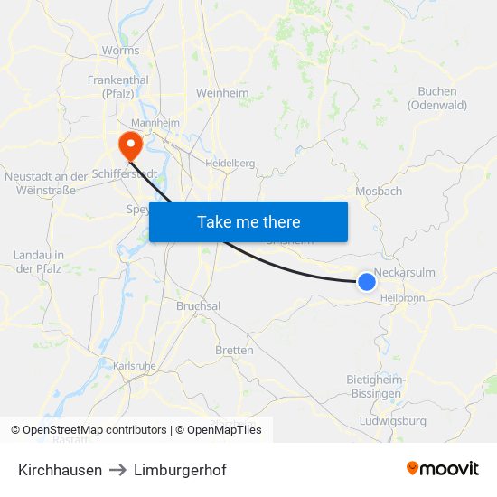 Kirchhausen to Limburgerhof map