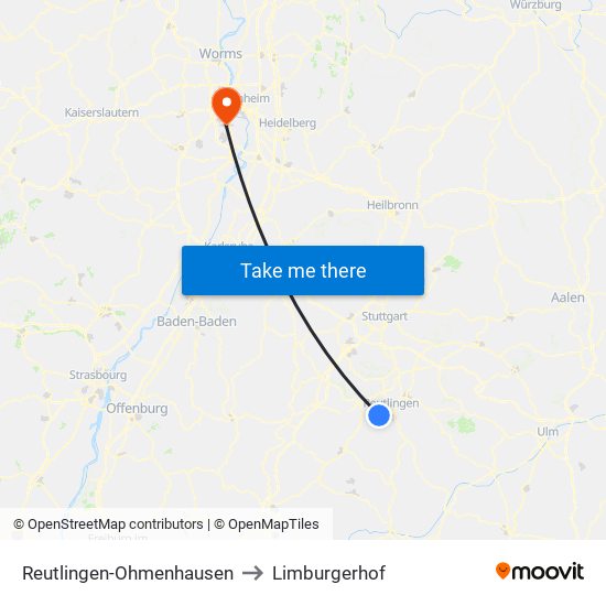 Reutlingen-Ohmenhausen to Limburgerhof map