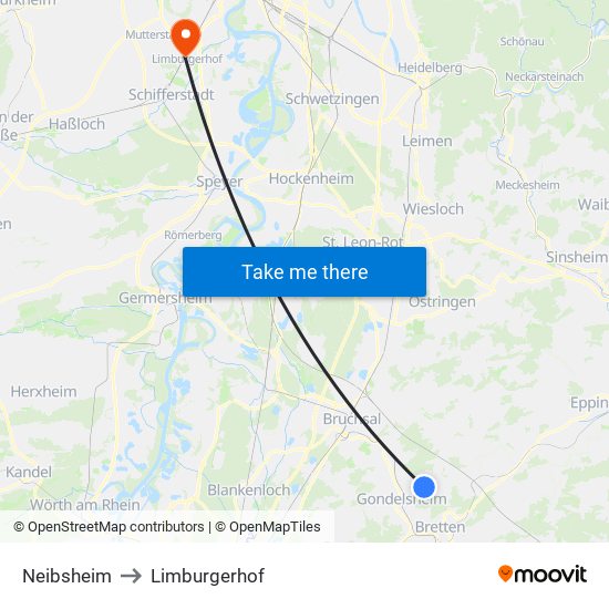 Neibsheim to Limburgerhof map