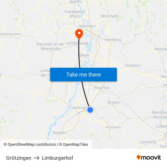 Grötzingen to Limburgerhof map
