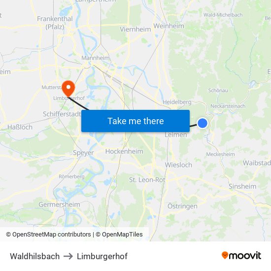 Waldhilsbach to Limburgerhof map