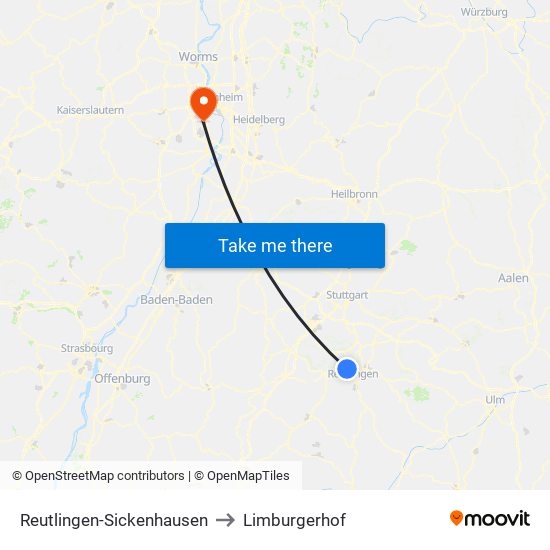 Reutlingen-Sickenhausen to Limburgerhof map