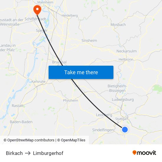 Birkach to Limburgerhof map