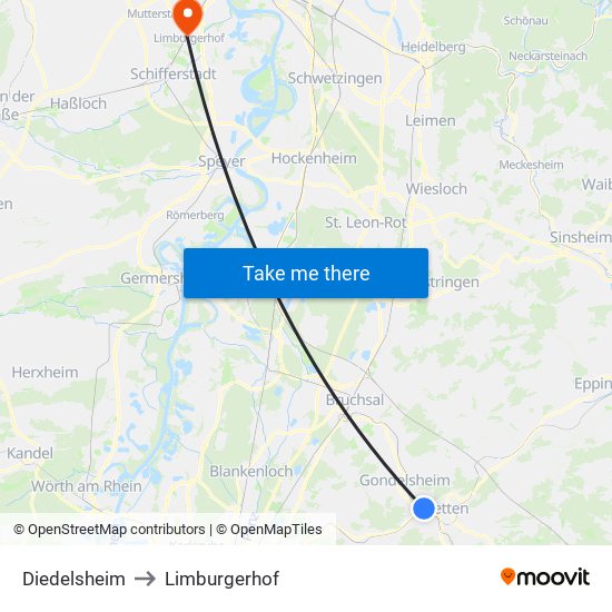 Diedelsheim to Limburgerhof map