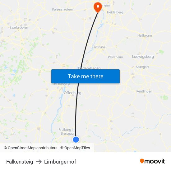 Falkensteig to Limburgerhof map