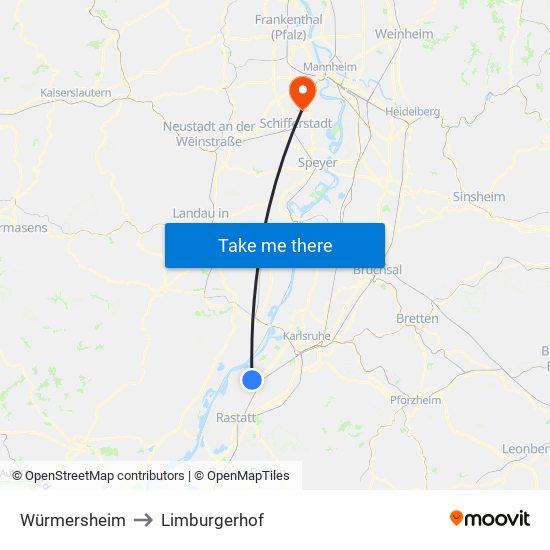 Würmersheim to Limburgerhof map