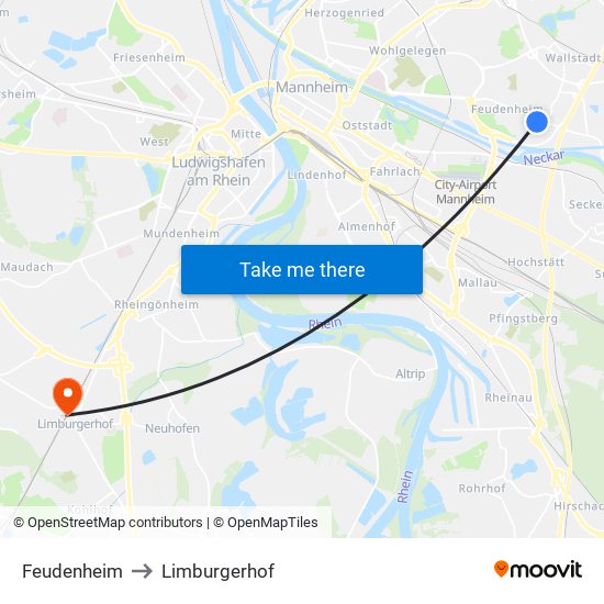Feudenheim to Limburgerhof map