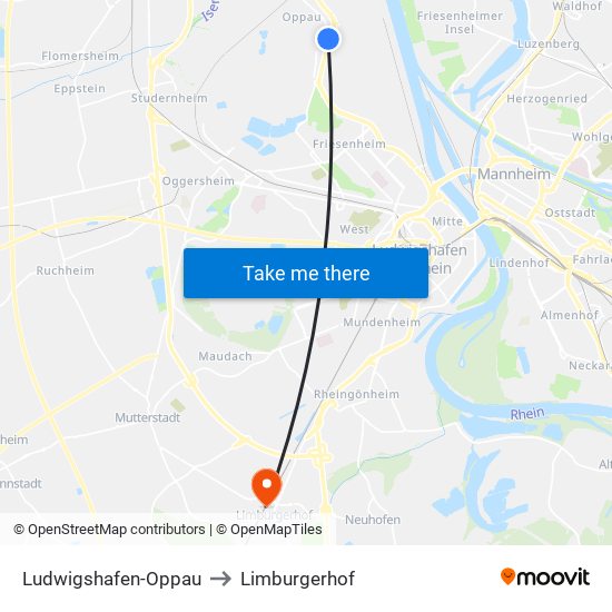 Ludwigshafen-Oppau to Limburgerhof map