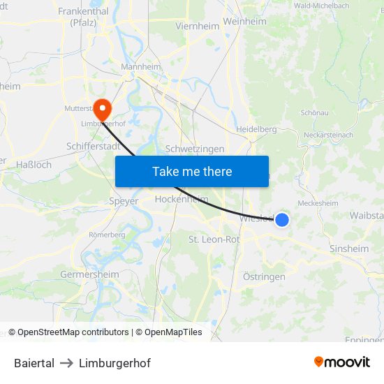 Baiertal to Limburgerhof map