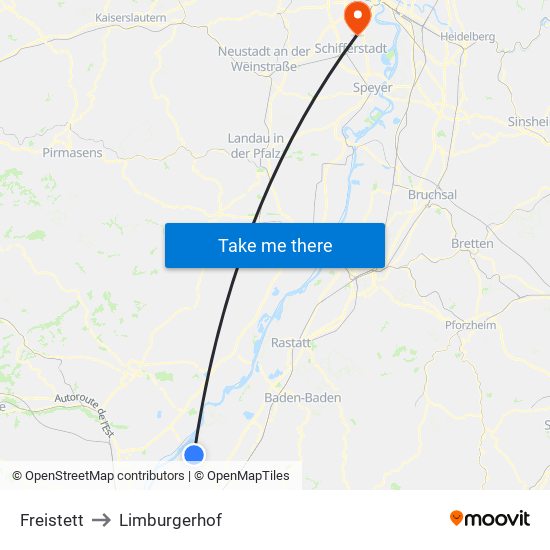 Freistett to Limburgerhof map