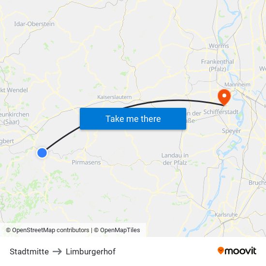 Stadtmitte to Limburgerhof map