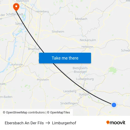 Ebersbach An Der Fils to Limburgerhof map