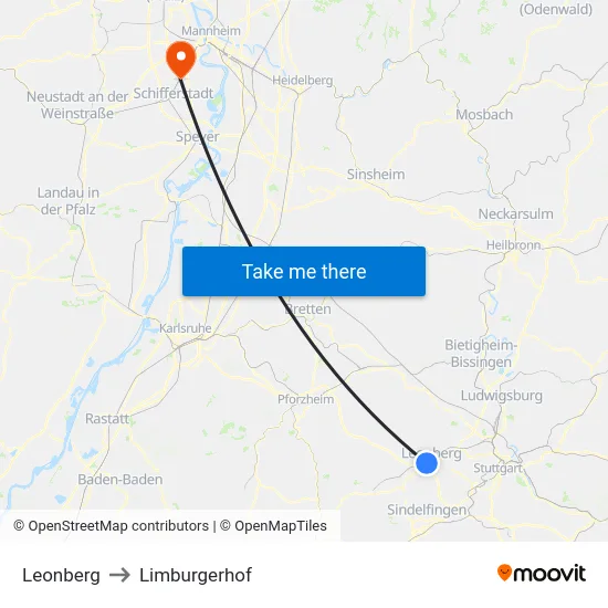 Leonberg to Limburgerhof map