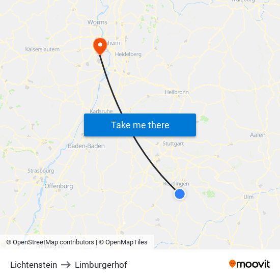 Lichtenstein to Limburgerhof map