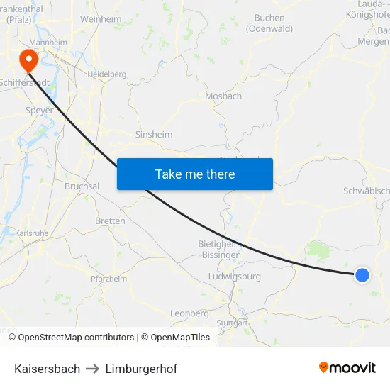 Kaisersbach to Limburgerhof map