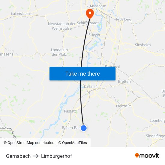 Gernsbach to Limburgerhof map