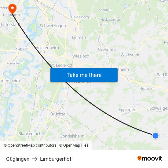 Güglingen to Limburgerhof map