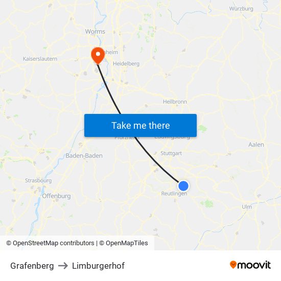 Grafenberg to Limburgerhof map