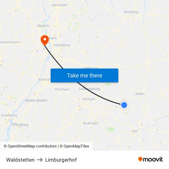 Waldstetten to Limburgerhof map