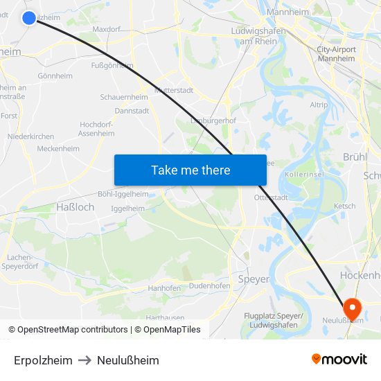 Erpolzheim to Neulußheim map
