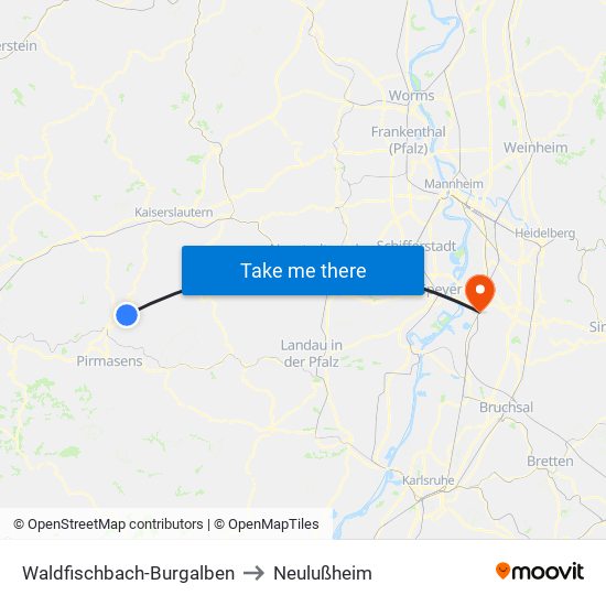 Waldfischbach-Burgalben to Neulußheim map