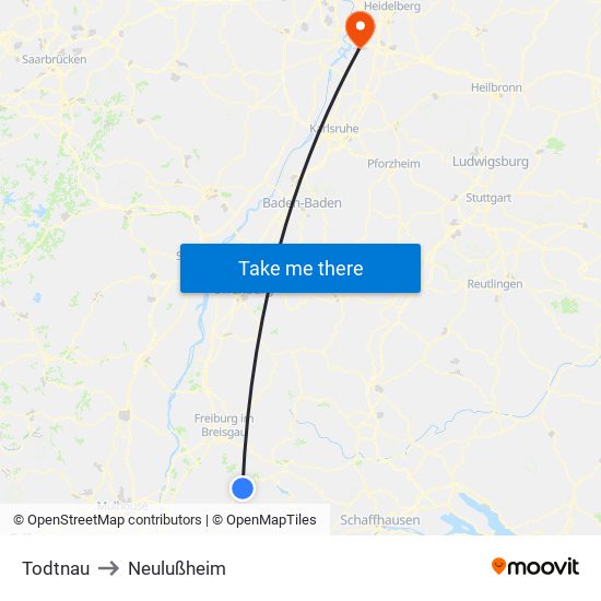 Todtnau to Neulußheim map