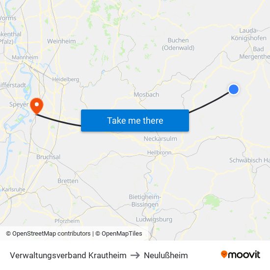 Verwaltungsverband Krautheim to Neulußheim map