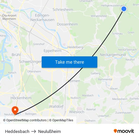 Heddesbach to Neulußheim map