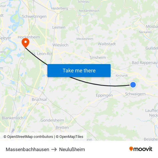 Massenbachhausen to Neulußheim map