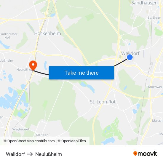 Walldorf to Neulußheim map