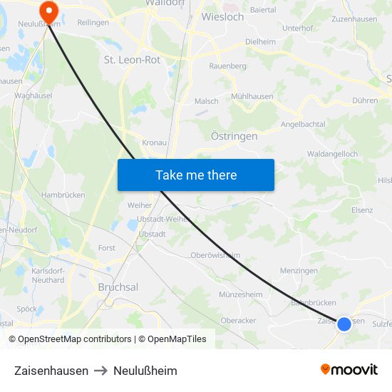 Zaisenhausen to Neulußheim map