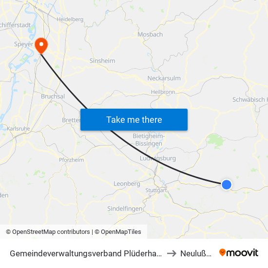 Gemeindeverwaltungsverband Plüderhausen-Urbach to Neulußheim map