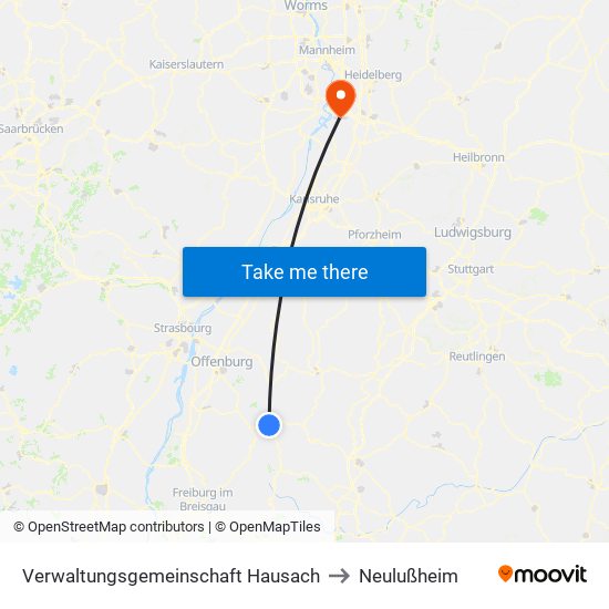 Verwaltungsgemeinschaft Hausach to Neulußheim map