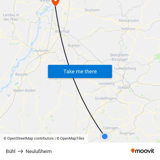 Bühl to Neulußheim map