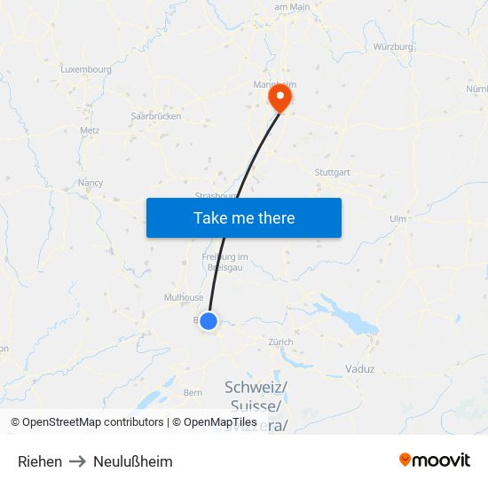 Riehen to Neulußheim map