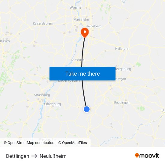 Dettlingen to Neulußheim map